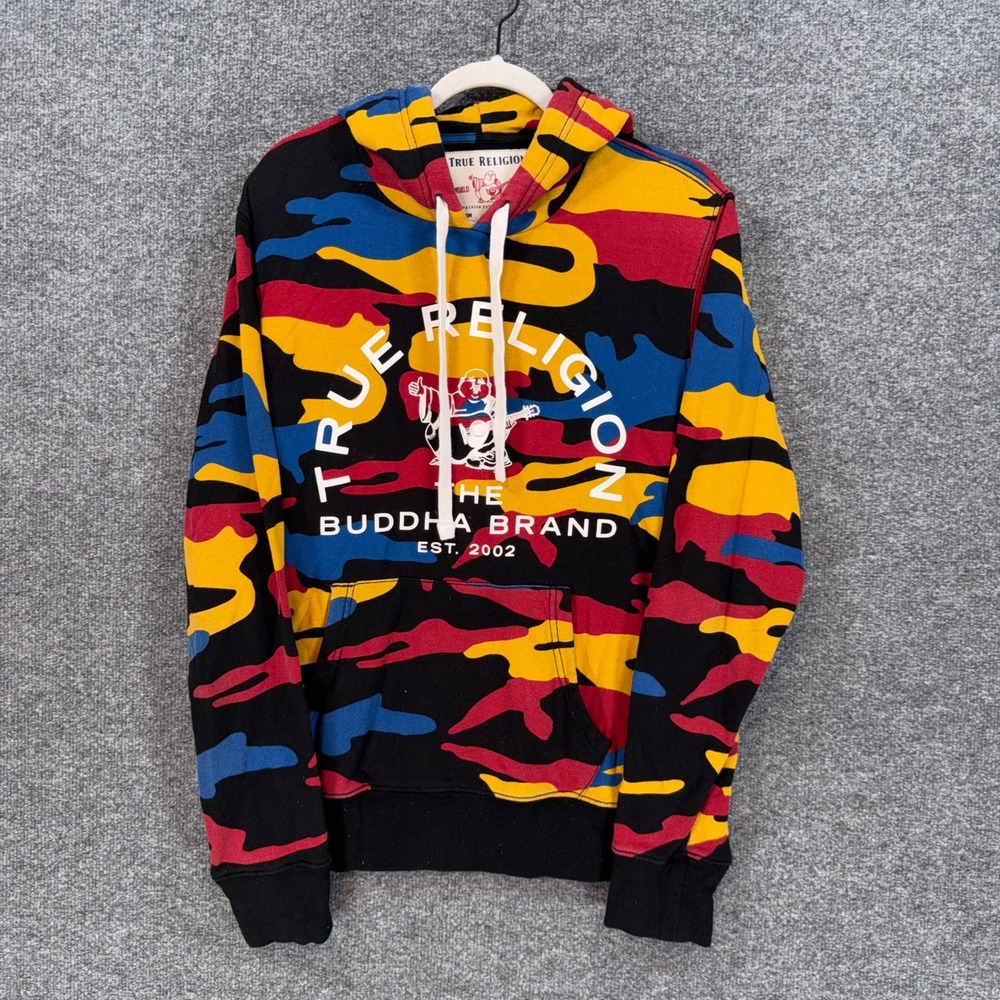 True Religion Hoodie Mens Medium Multi Camo Buddha Logo Pullover Streetwear